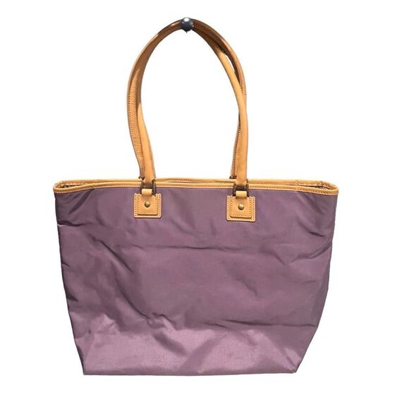 Purple and tan full top zip lined Hartmann tote with interior pockets - Picture 1 of 8